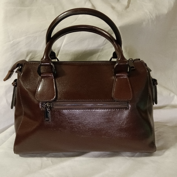 Unique HAND PAINTED Genuine LEATHER Brown *NWT* Handbag Orange Fox Gold Flowers - Picture 8 of 12